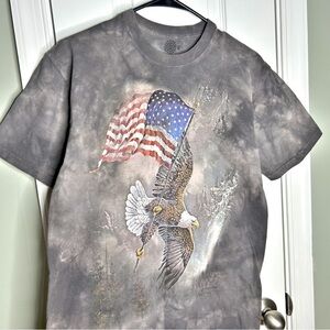 The Mountain Unisex 100% Cotton Gray Tie-Dye Bald Eagle America Graphic Tee